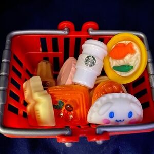12 PCS Dollhouse Barbie Fake Miniature Food Drinks & Shopping Basket Mixed Set